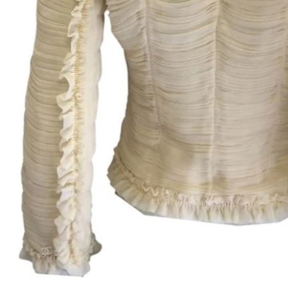 Chanel vintage 2006 ivory / Black Bow Detail Ruched Silk Chiffon Top / Jacket - Picture 6 of 15
